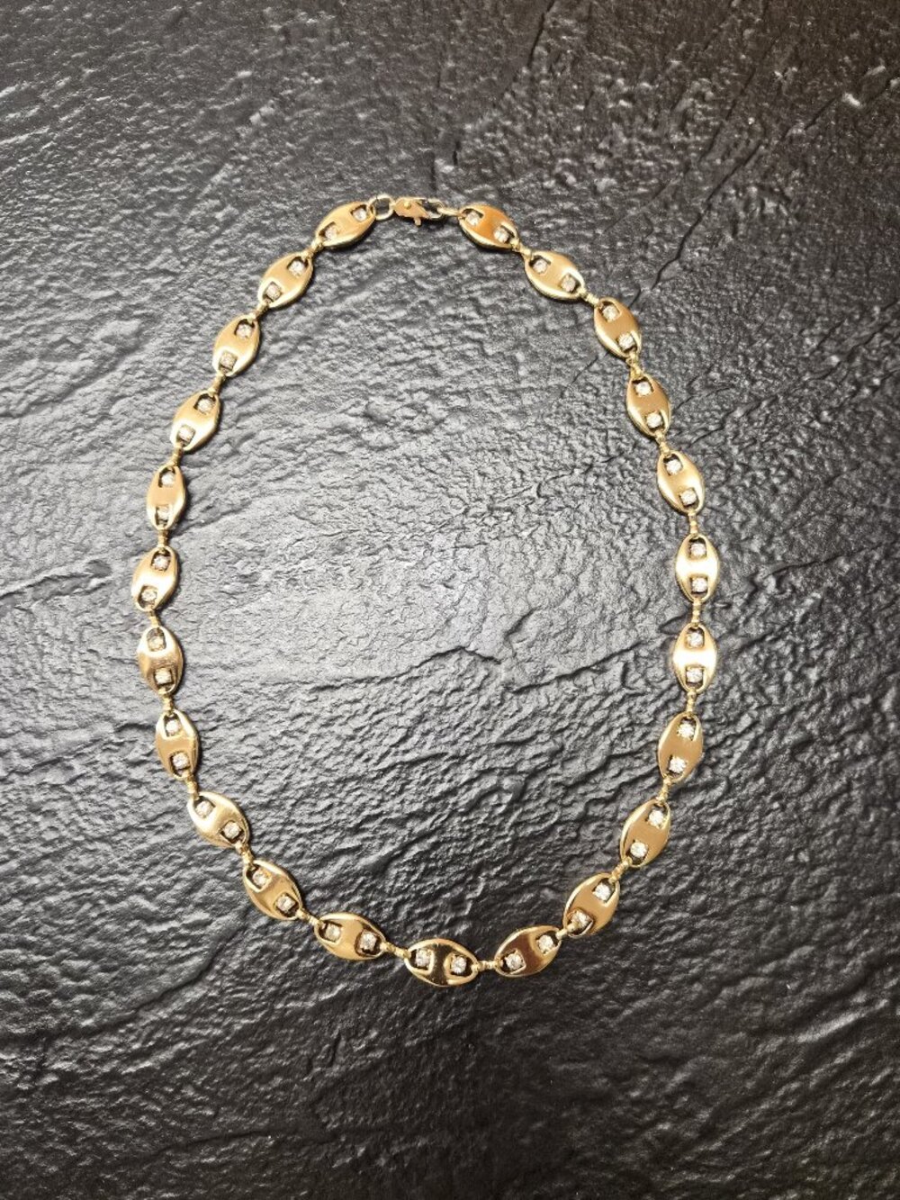 VTG Gold-Plated Mariner Navette Coffee Bean Necklace w/Crystals Y2K Glam Mobwife